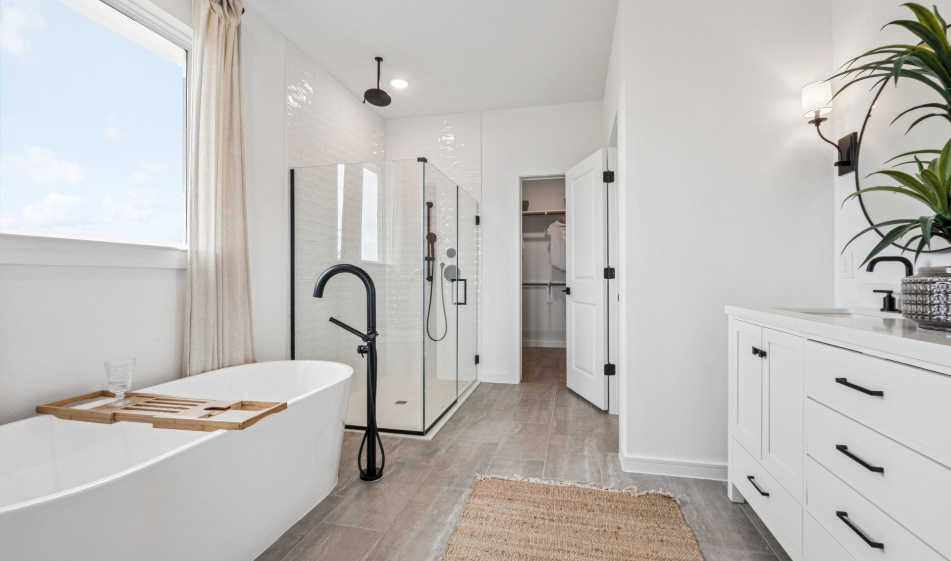 Primary bath with freestanding soaking tub