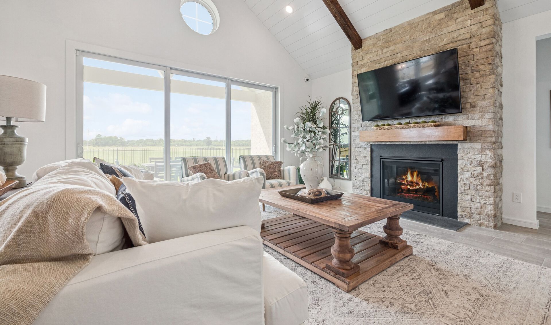 Great room with fireplace