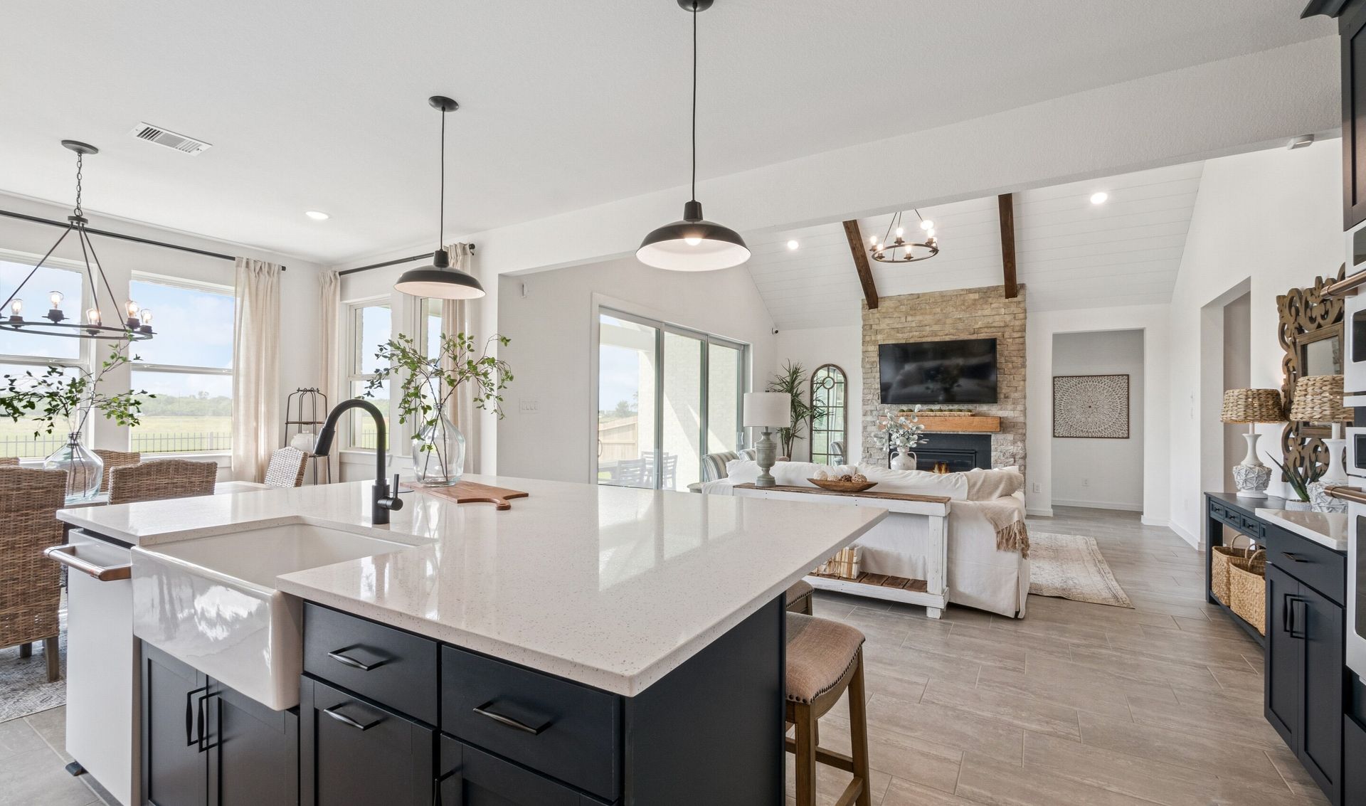 Kitchen with white apron-front sink