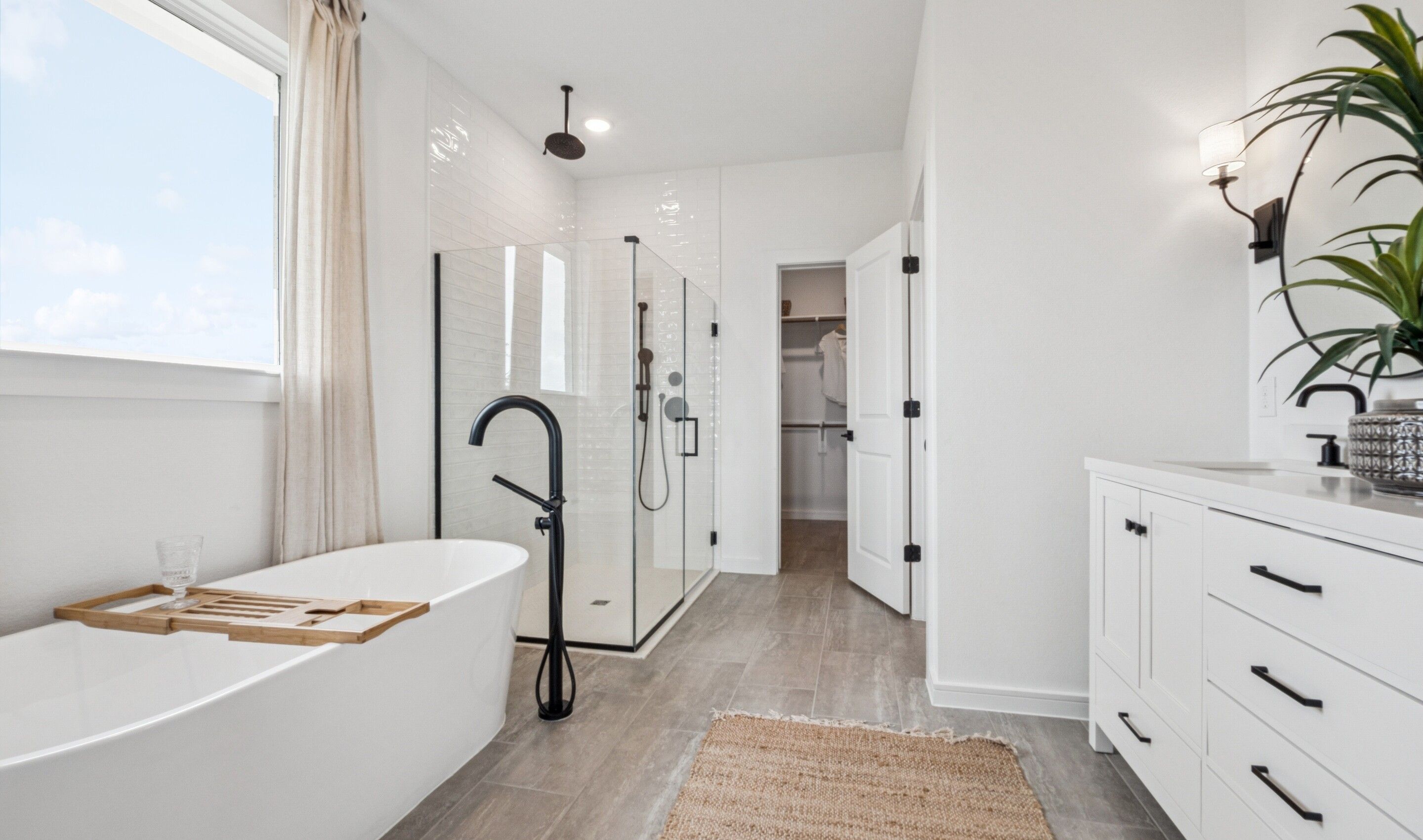Primary bath with freestanding soaking tub