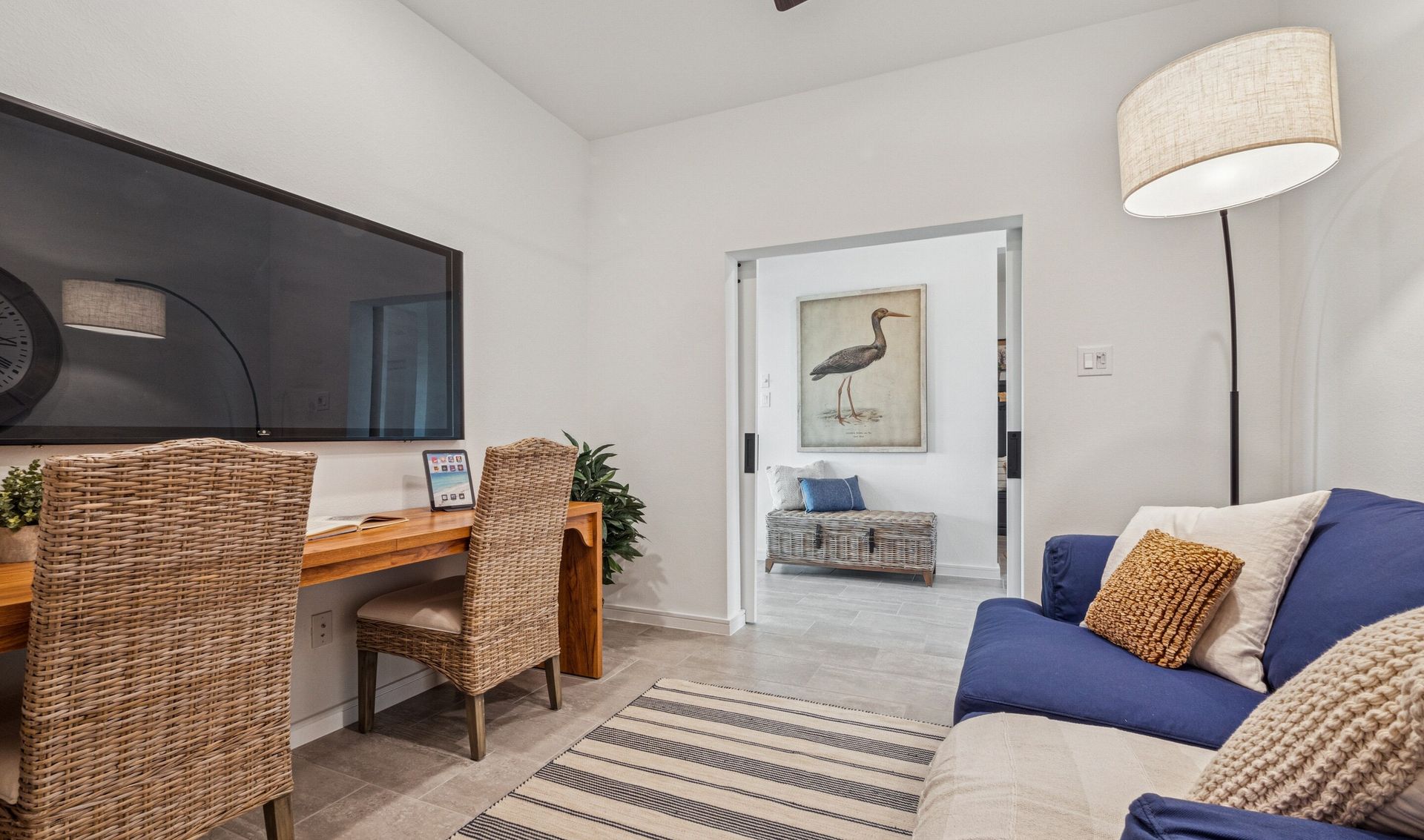 Home office with sliding doors