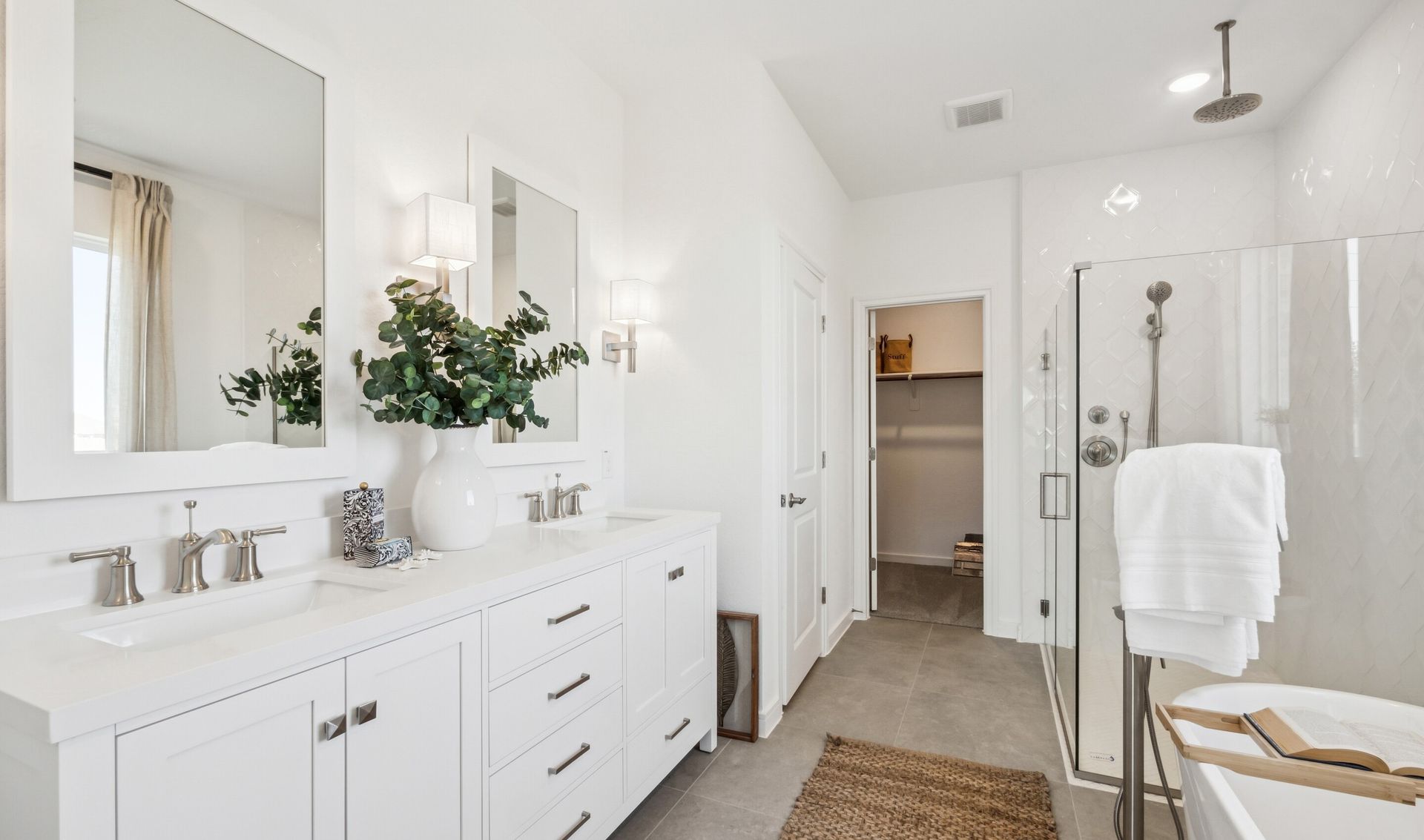 Primary bath with brushed nickel accents