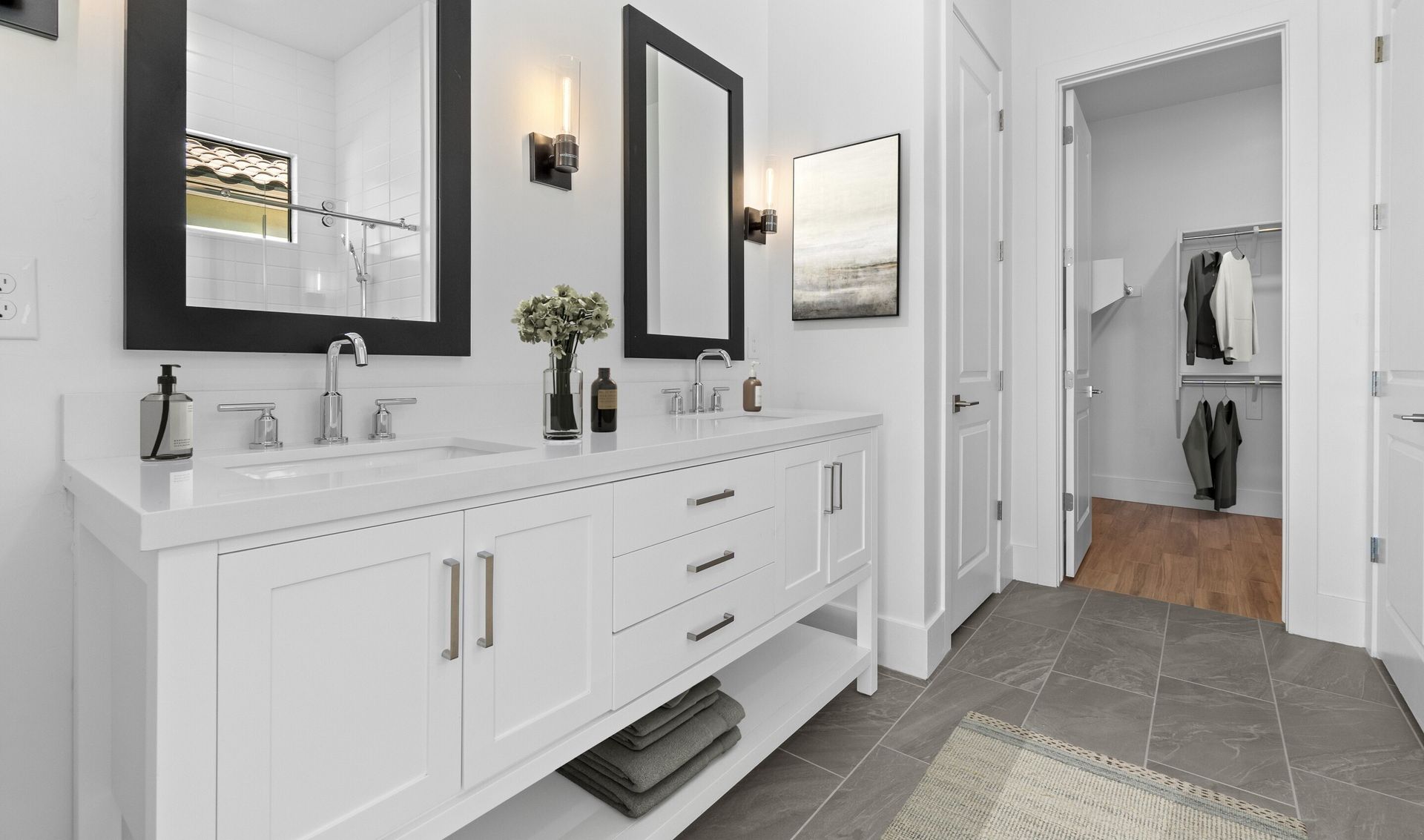 Primary bath vanity and chrome fixtures