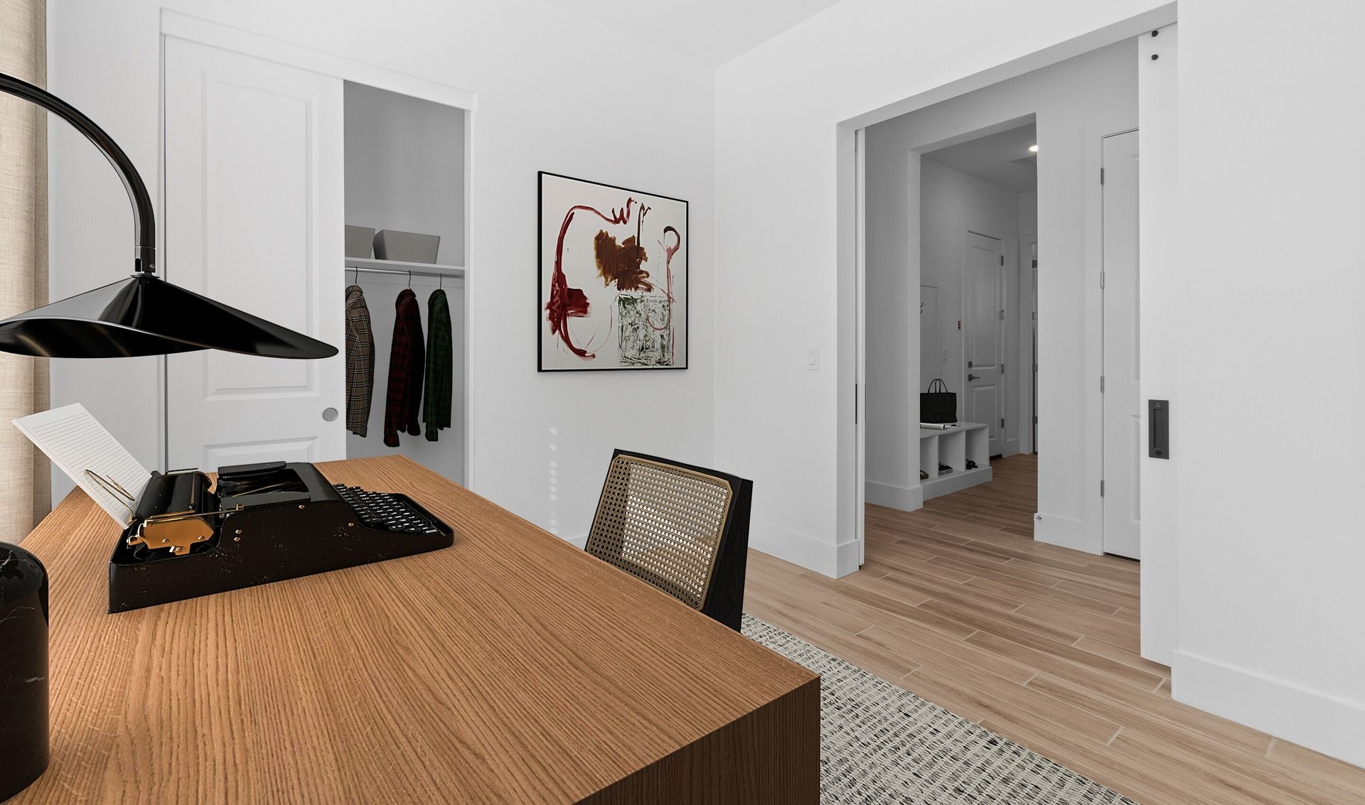 Home office with double barn doors