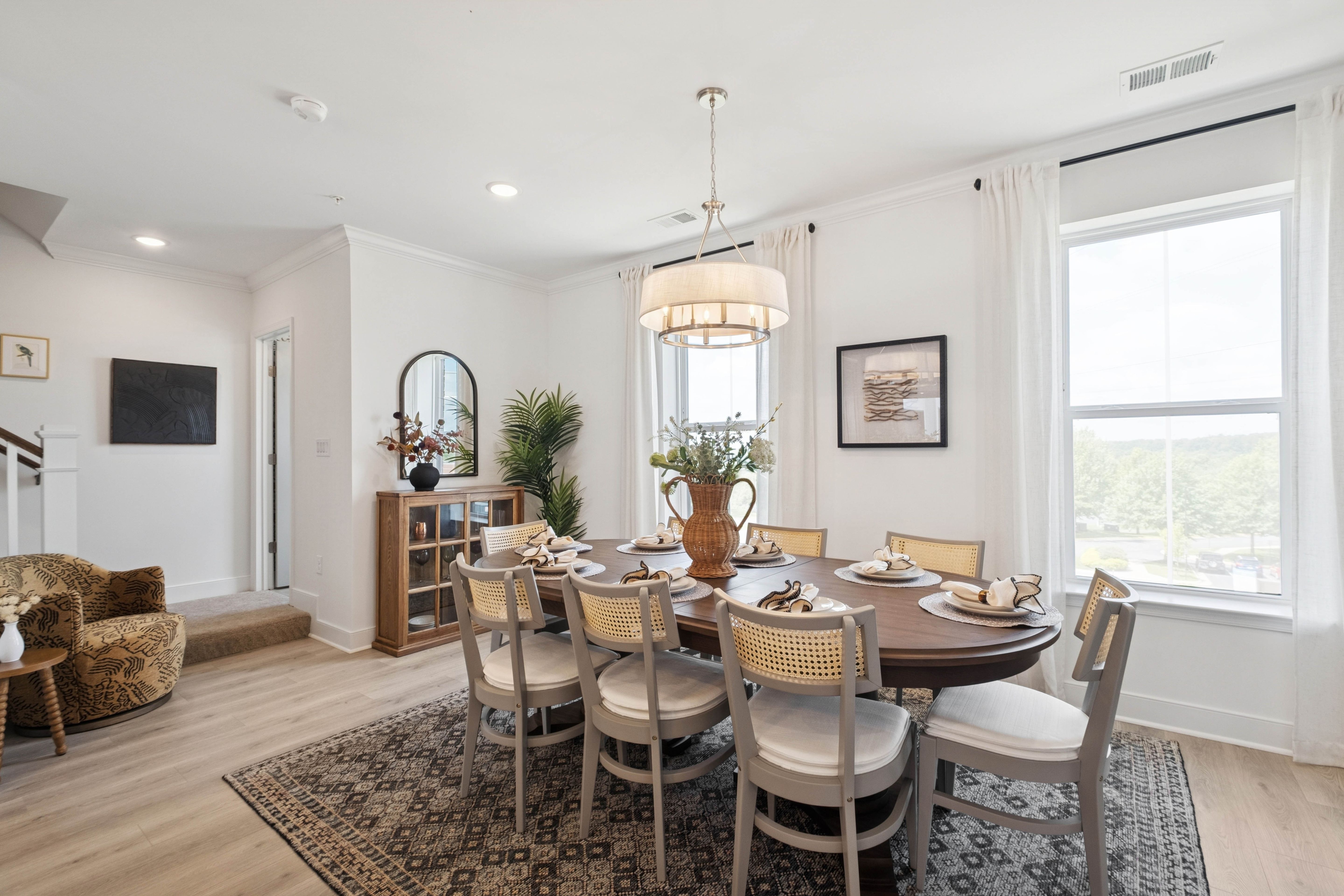 Dining area with chandelier