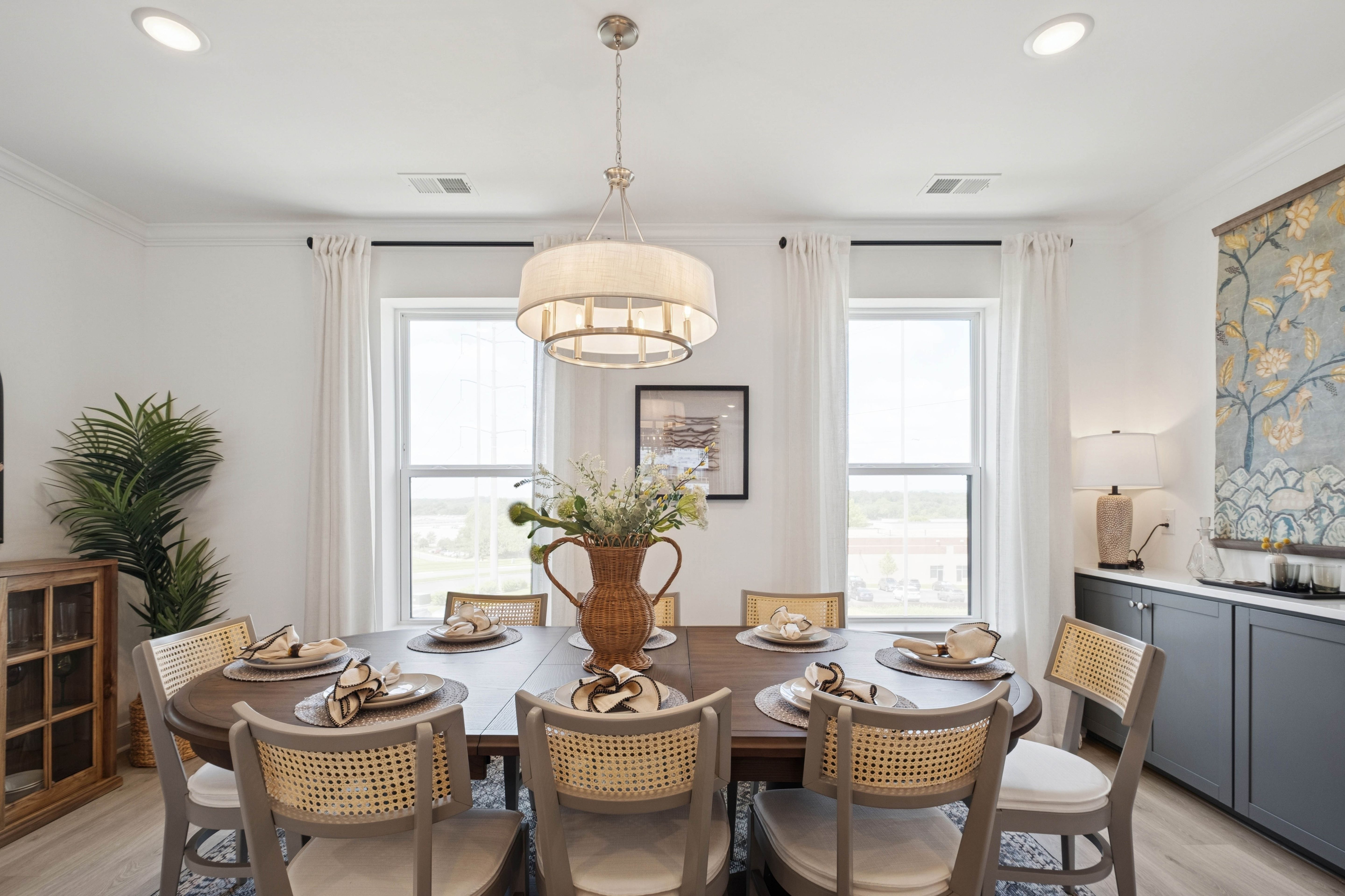 LED low-profile lighting in dining area