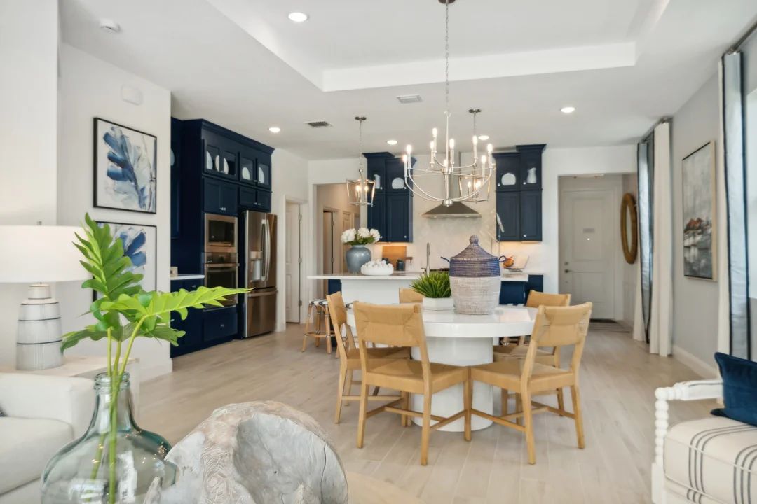 Dining area with chandelier