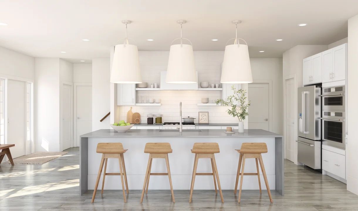 Kitchen with pendant lighting-Artist Rendering
