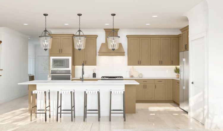 Kitchen with pendant lighting-Artist Rendering