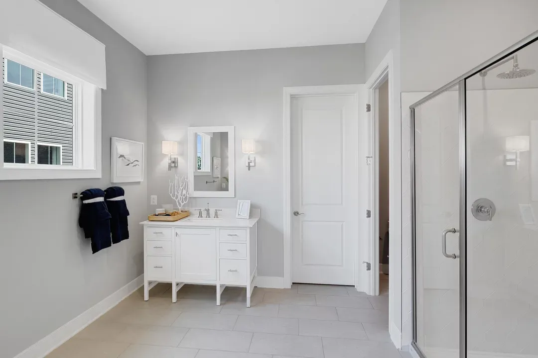 Primary bath vanity and shower