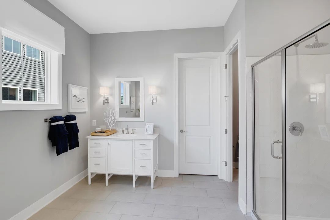 Primary bath vanity and shower