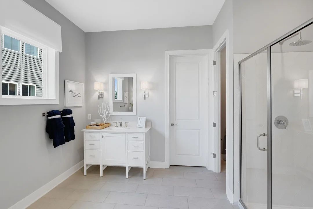 Primary bath vanity and shower