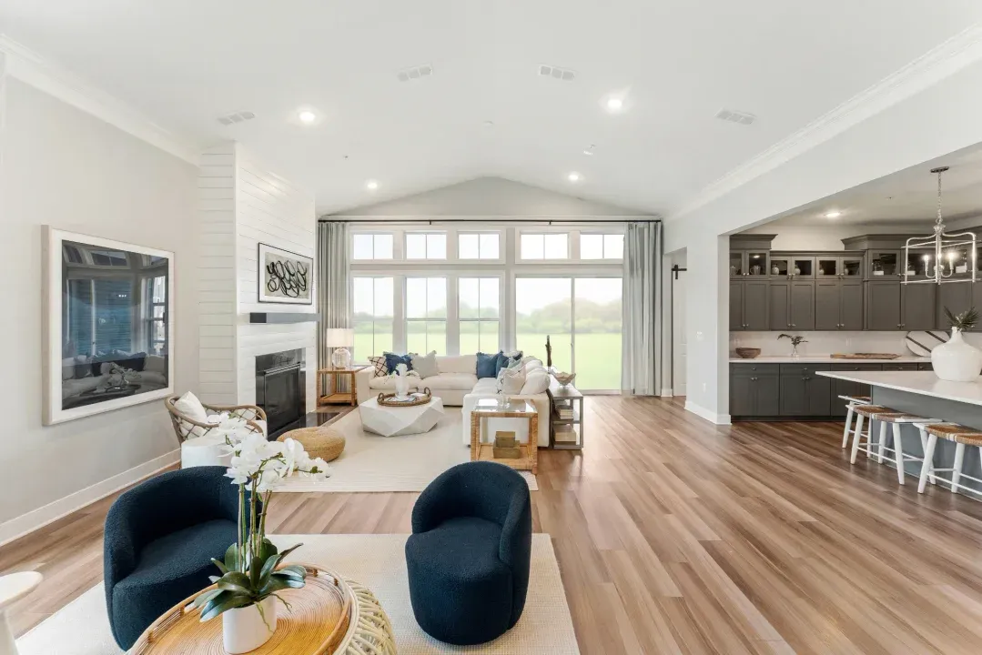 Great room with fireplace