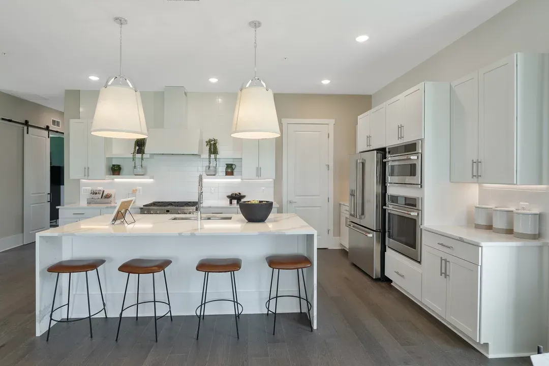 Kitchen with island and pendant lighting