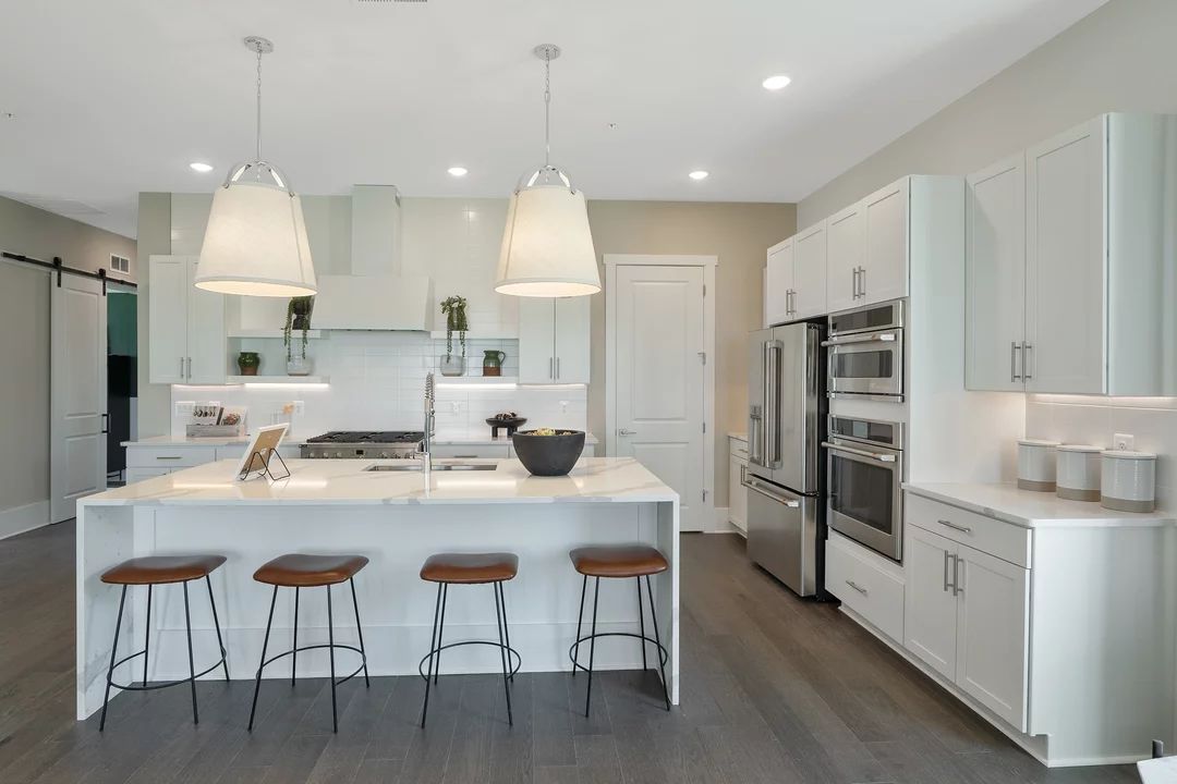 Kitchen with island and pendant lighting