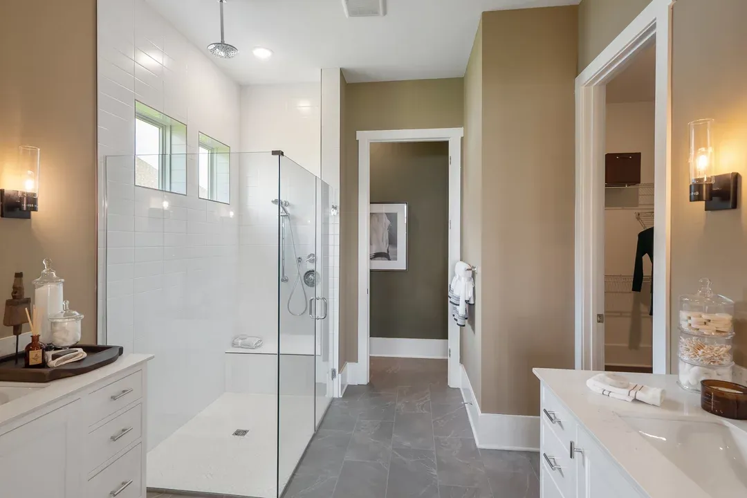 Primary bath with dual vanities and shower