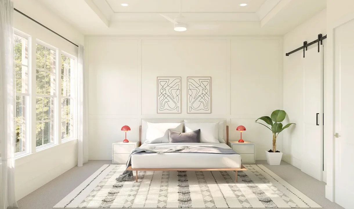 Primary suite with decorative feature wall