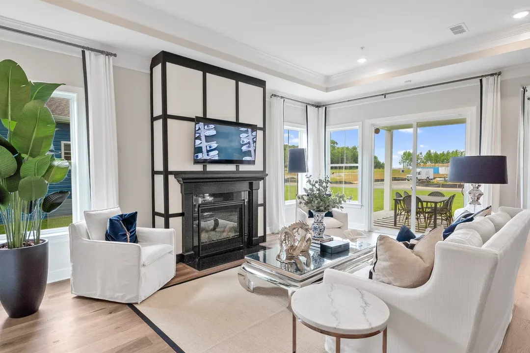Great room with tray ceiling and optional fireplace