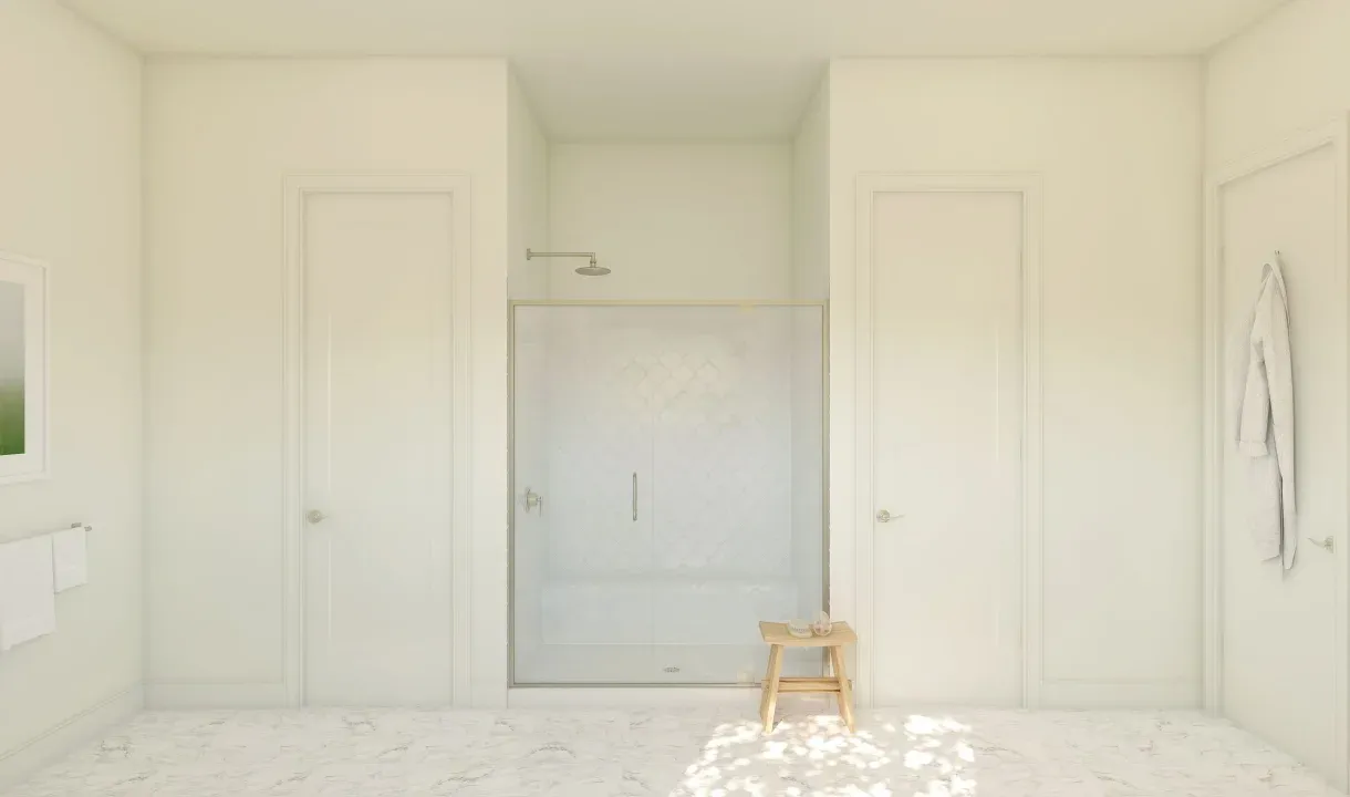 Primary bath with glass-shower enclosure