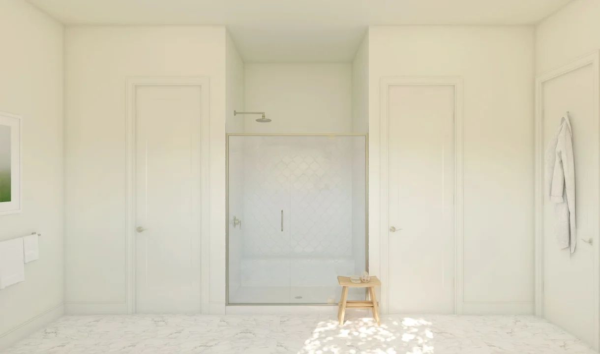 Primary bath with glass-shower enclosure