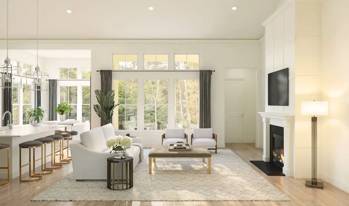 Great room with  vaulted ceiling & optional fireplace