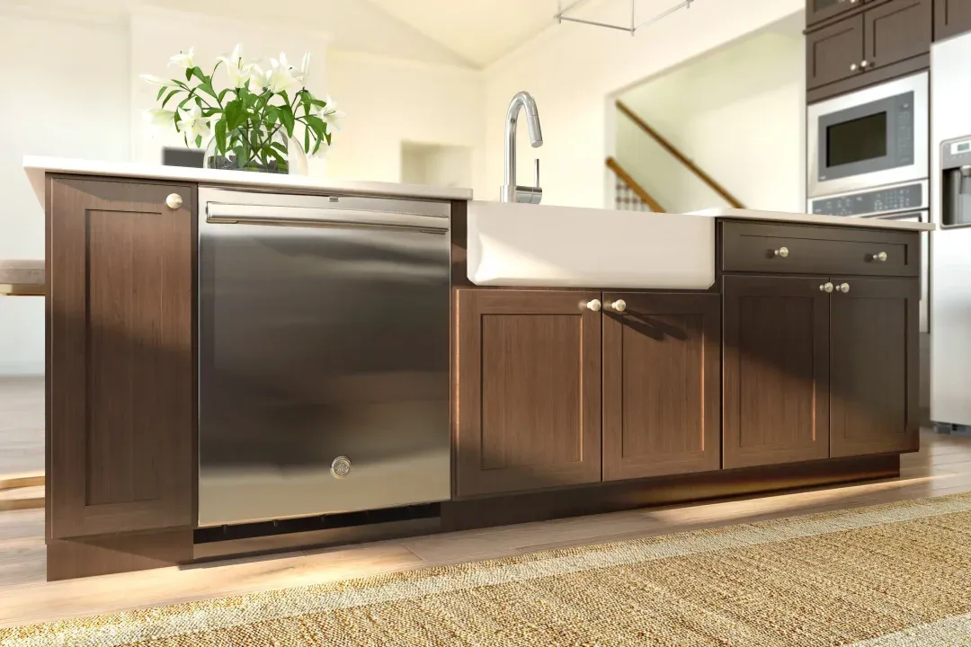 Kitchen island with apron front sink