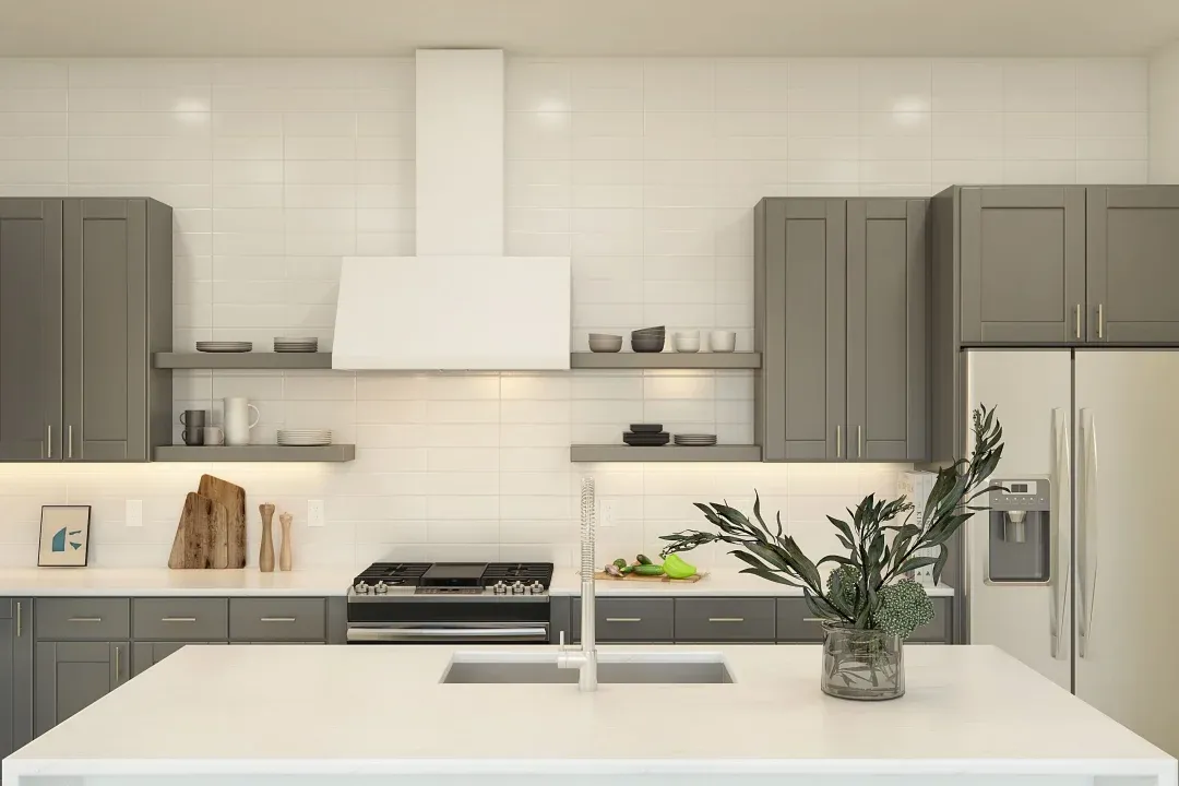 Kitchen with island and subway tile backsplash