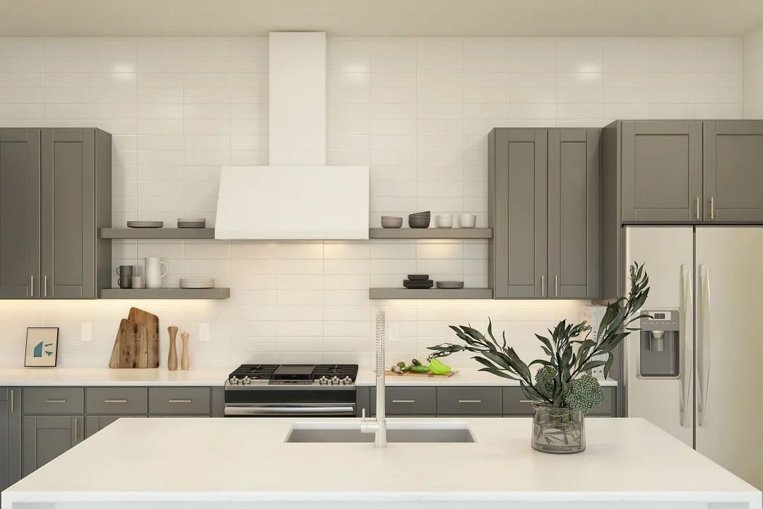 Kitchen with island and subway tile backsplash