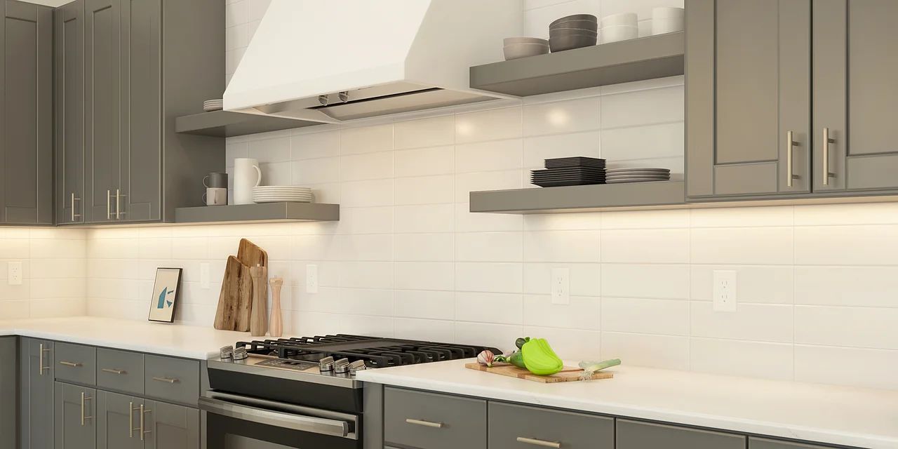Kitchen with subway tile backsplash