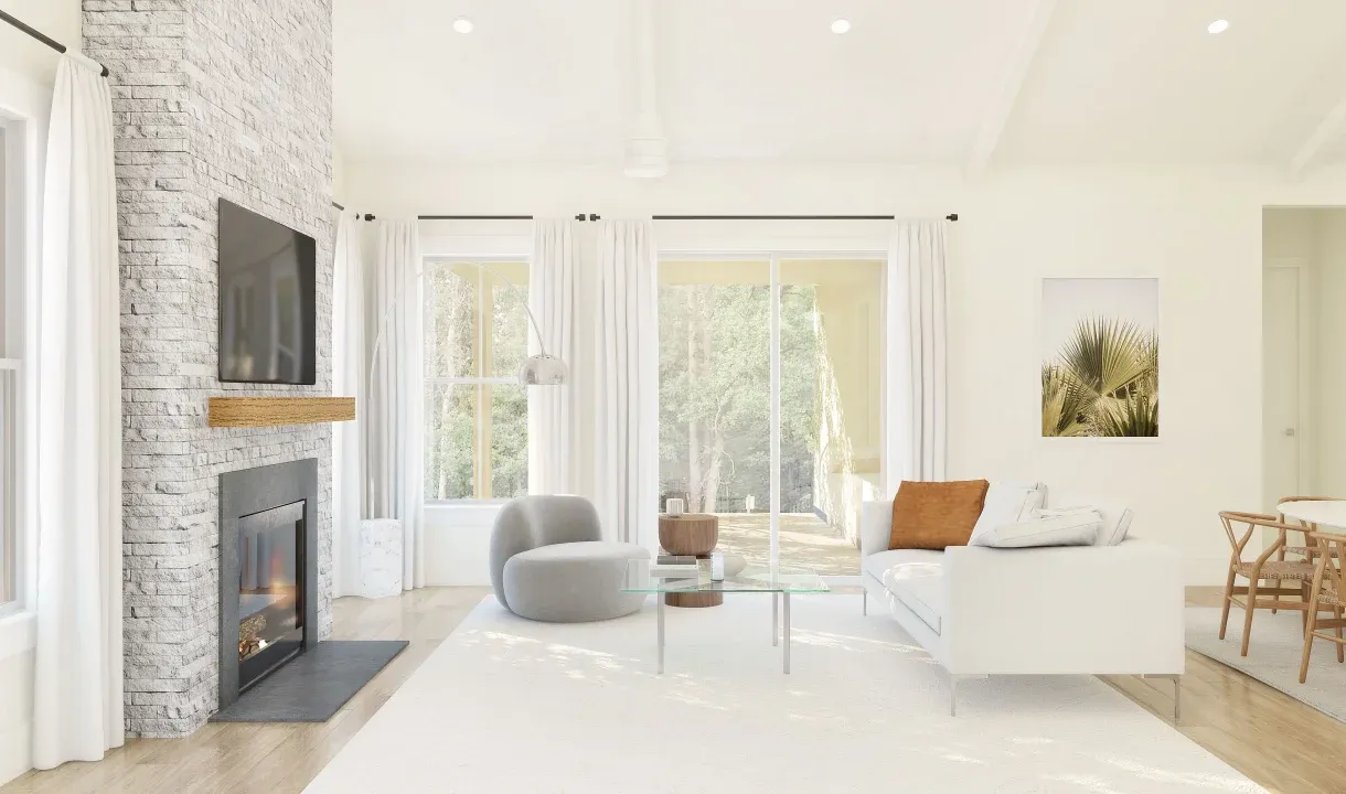 Great room with vaulted ceiling & optional fireplace