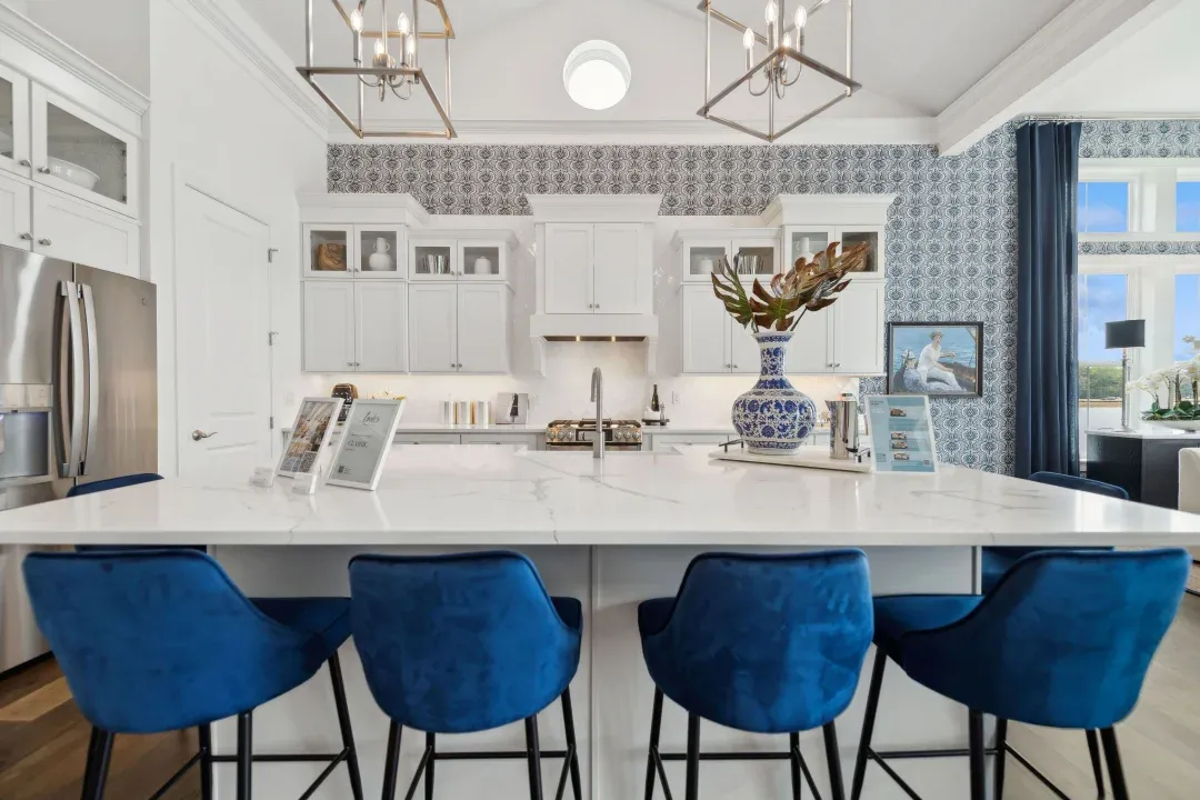 Kitchen with glass upper cabinets