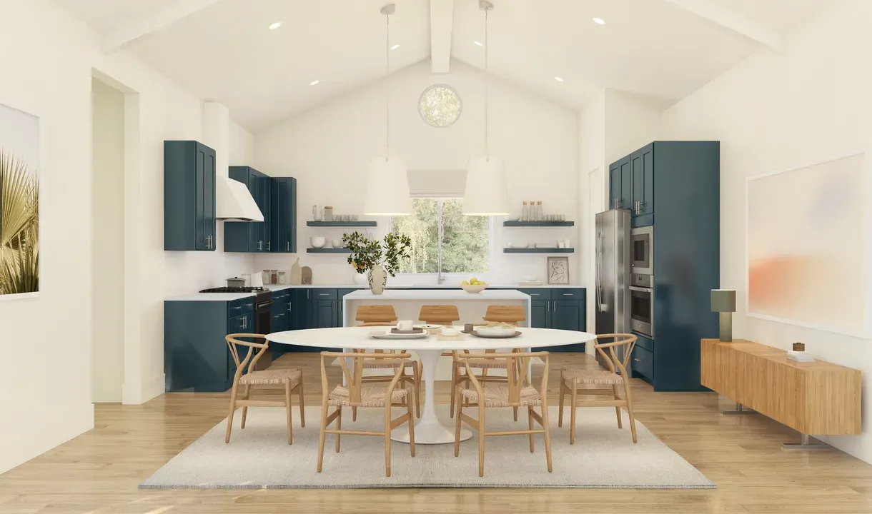Dining area with vaulted ceiling