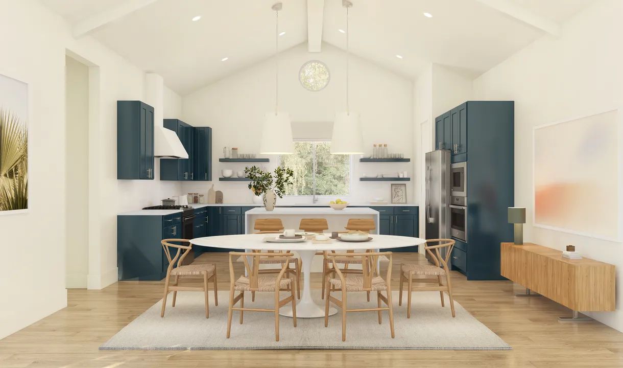 Dining area with vaulted ceiling