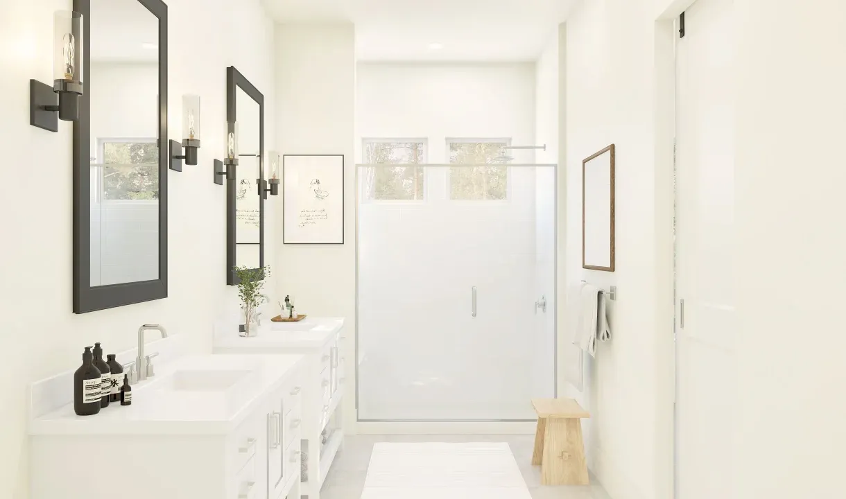 Primary bath with dual vanities and shower