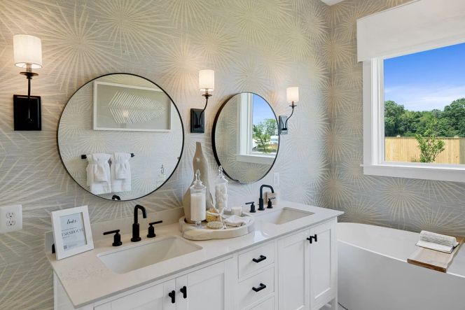 Primary bath with double vanity and optional freestanding tub