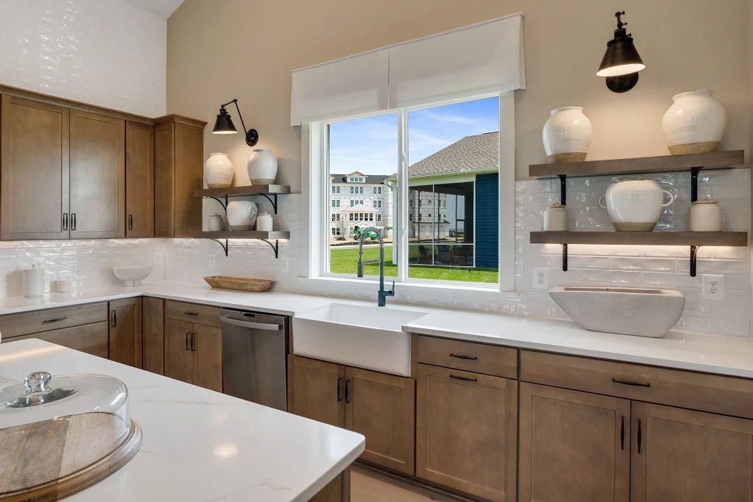Kitchen with white apron-front sink