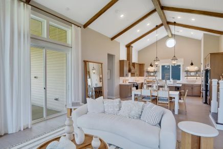 Great room with ceiling beams