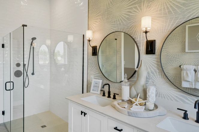 Primary bath with double vanity and shower