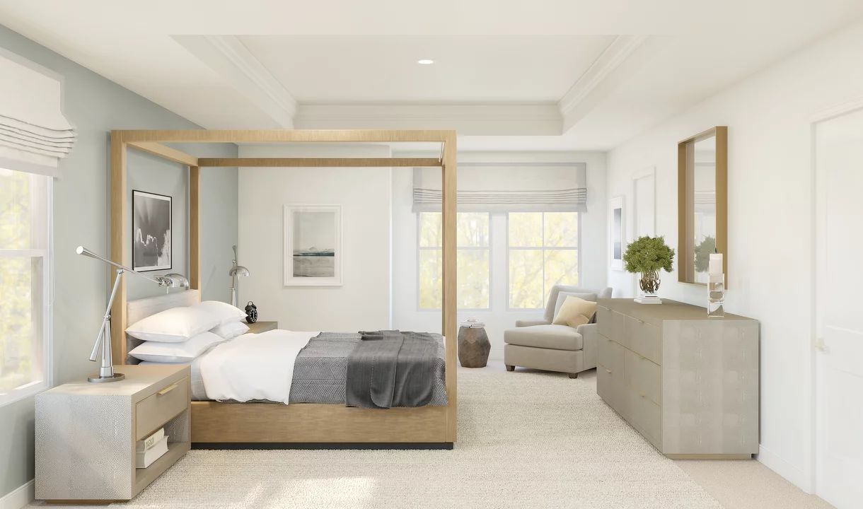 Primary suite with tray ceiling and crown moulding