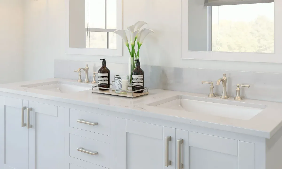 Primary bath with brushed nickel fixtures