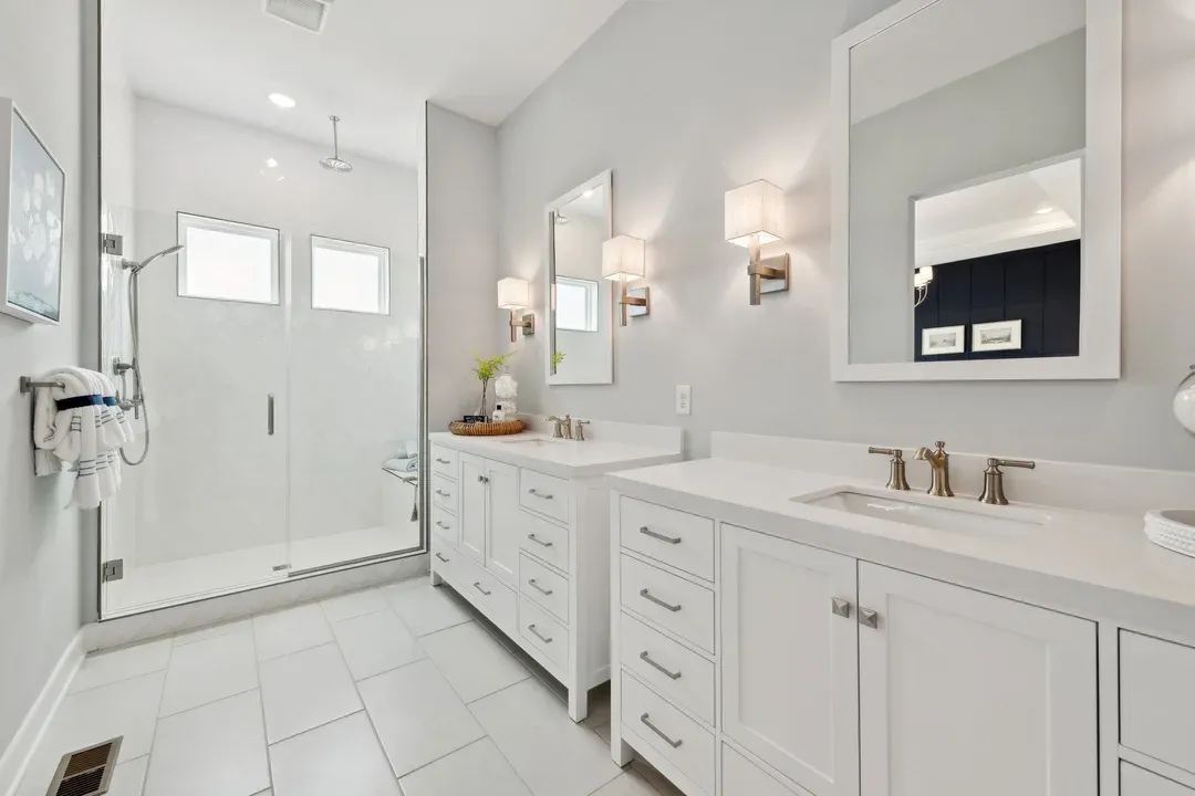 Primary bath with split vanities