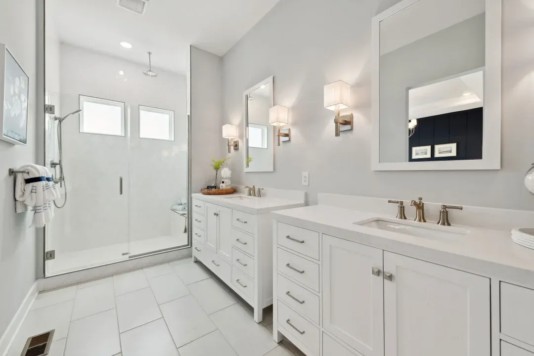 Primary bath with split vanities