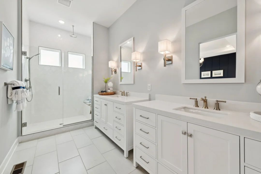 Primary bath with split vanities
