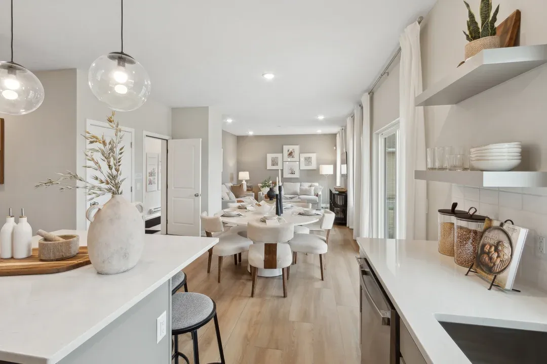Kitchen with stylish floating shelves