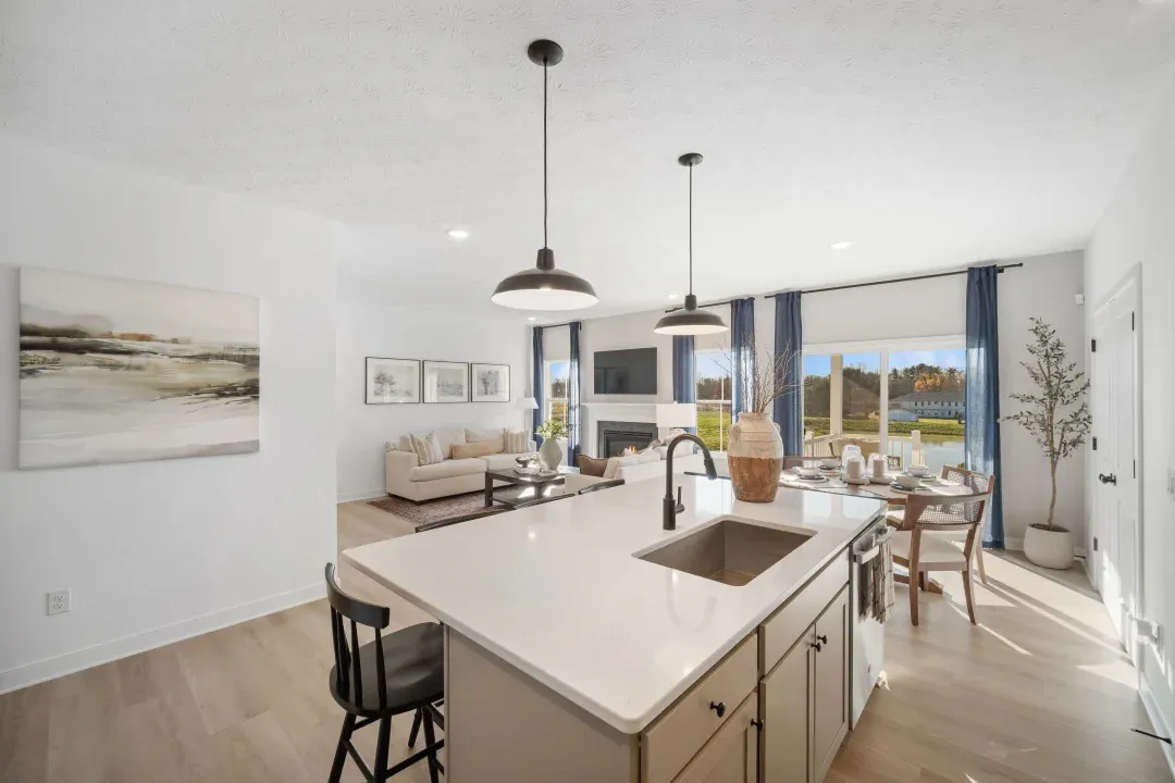 Kitchen with island and pendant lighting