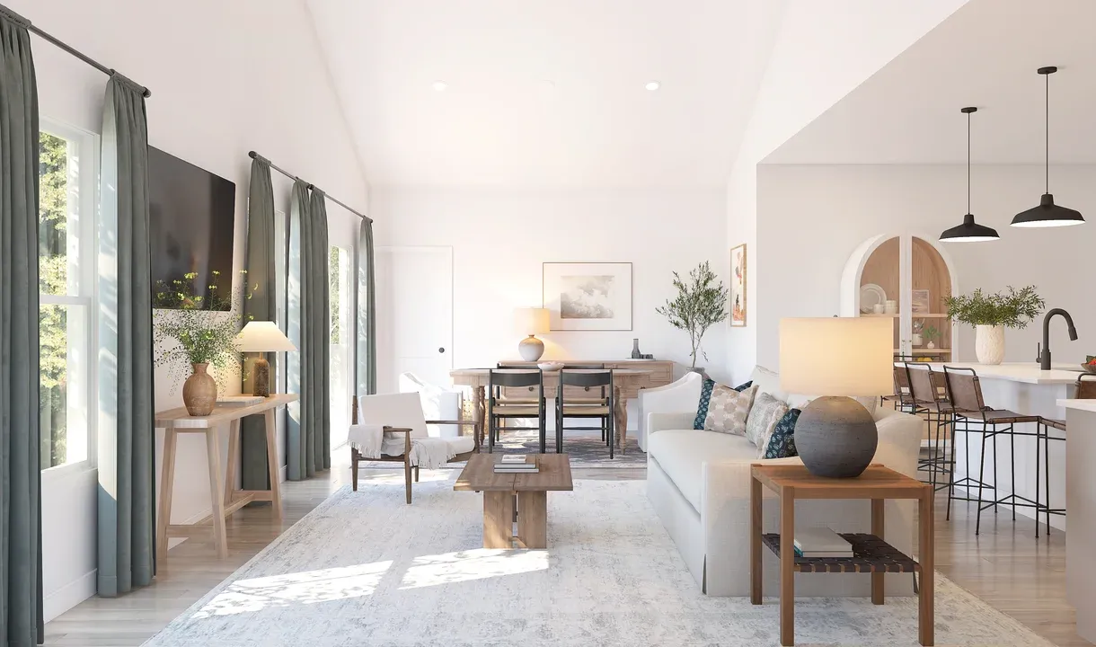 Great room with vaulted ceiling