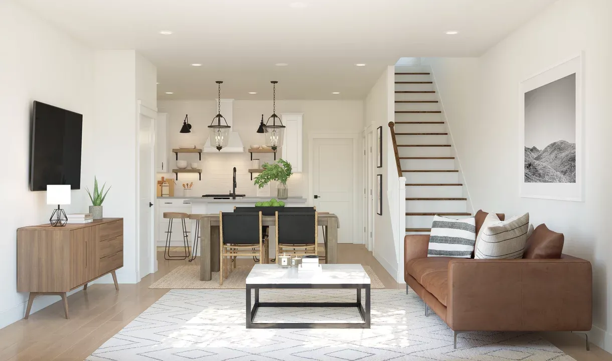 Great room adjacent to dining area and kitchen