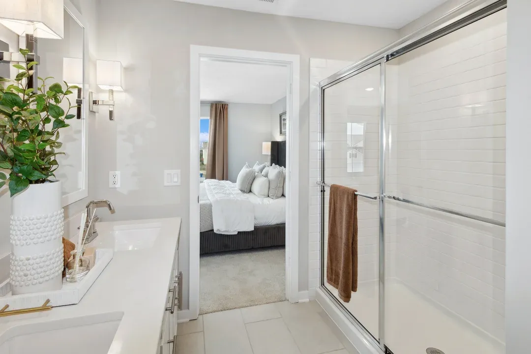 Primary bath with glass shower enclosure