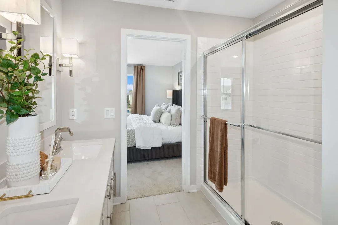 Primary bath with glass shower enclosure