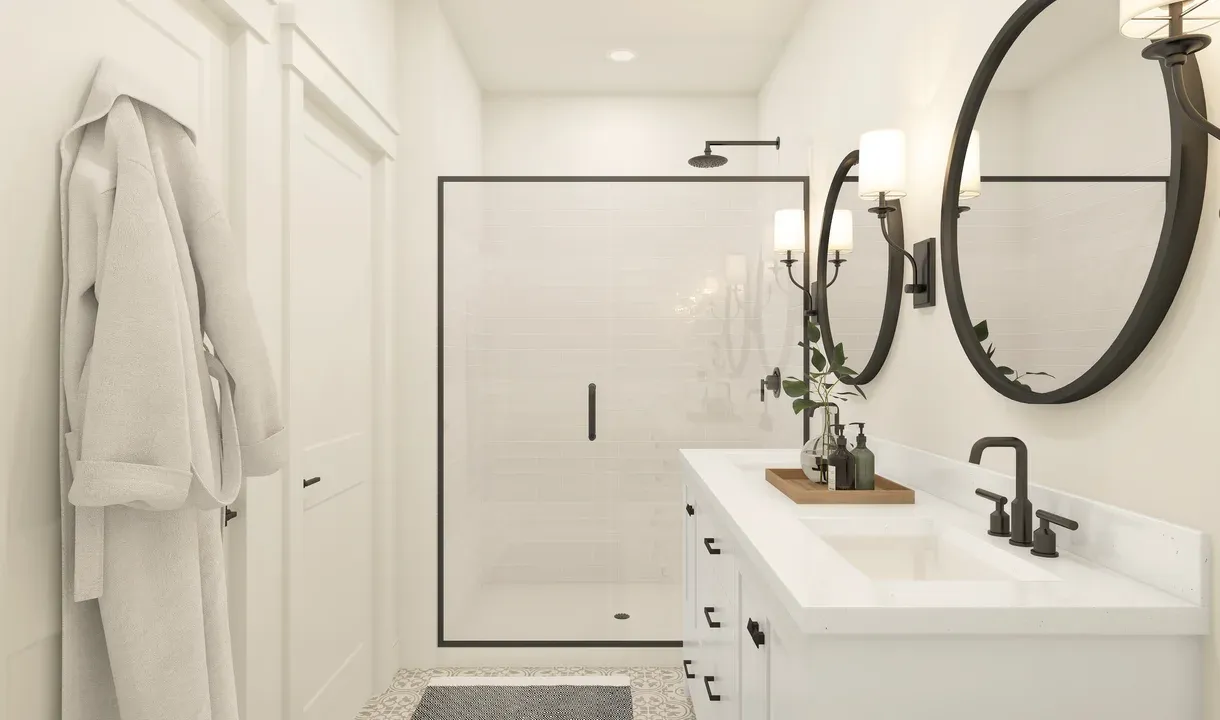 Primary bath double vanity and shower